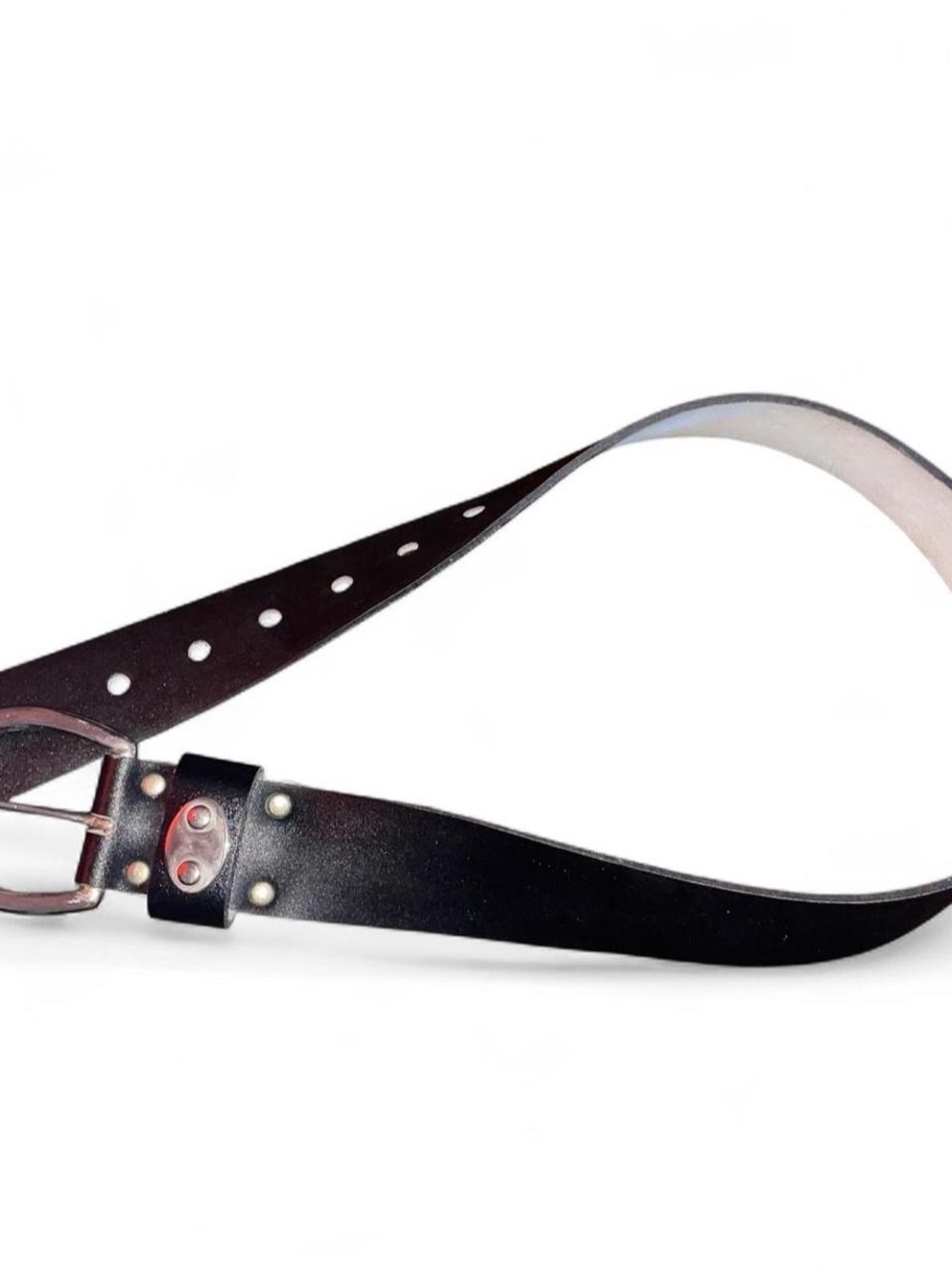 Women's Black Large Chunky Leather Belt with Silver Accents